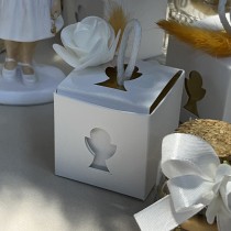 4 BOÎTES BLANC CALICE OR À SUSPENDRE 5X5X5CM