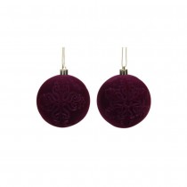 4 BOULES NOËL VELOURS FLOQUÉ 8CM VIOLET