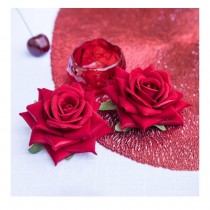 4 FLEURS ROSE ARTIFICIELLE VELOUTÉ 10CMX5CM ROUGE
