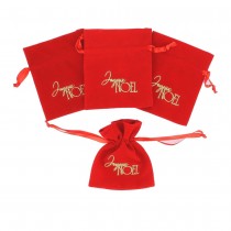 4 POCHONS TISSU VELOURS RUBAN JOYEUX NOËL 10X11CM