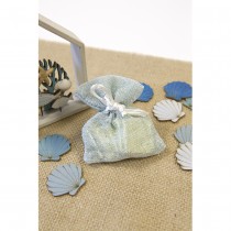4 POCHONS TOILE TISSU 10CM BLEU