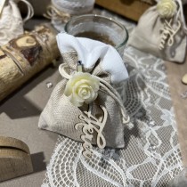 4 POCHONS TOILE TISSU 10CM NATUREL BLANC