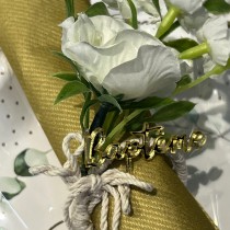 4 RONDS DE SERVIETTE ROSE JASMIN NŒUD 5CM BLANC