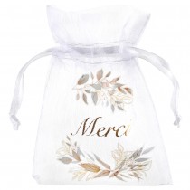 4 SACHETS TISSU ORGANDI FEUILLAGE NATUREL 7.5X10CM