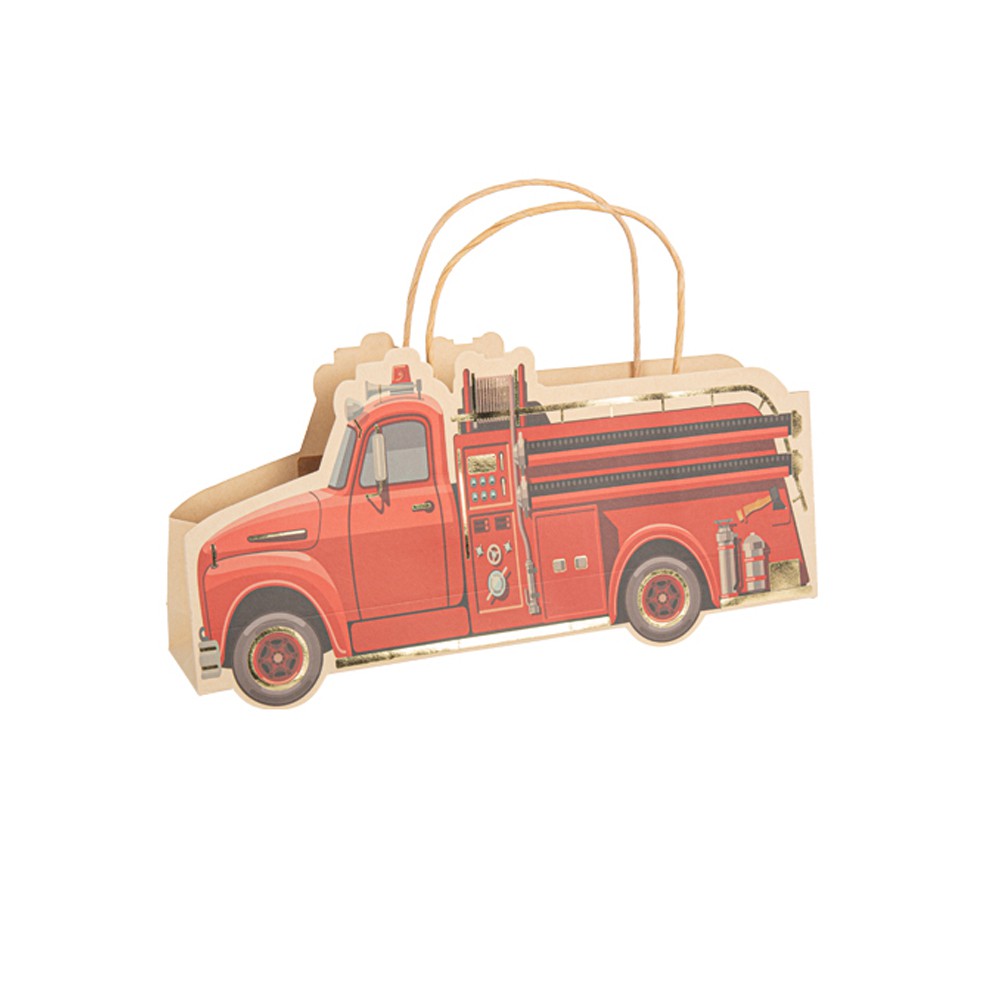 4 SACS CADEAUX CAMION POMPIER 30.5X15X5CM ROUGE