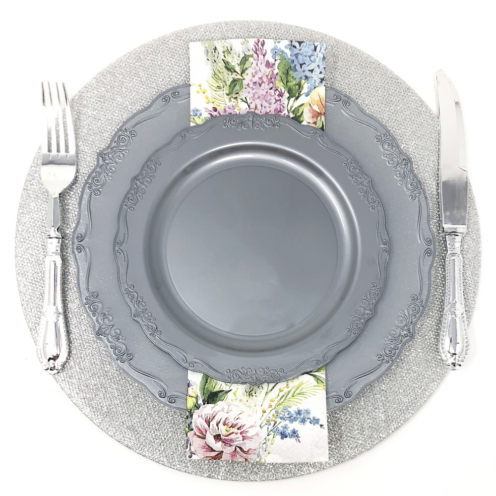 12 Assiettes en plastique dur pour réveillon Noël argent 19 cm