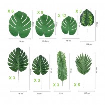 44 FEUILLES TROPICALES DÉCO PALMIER MONSTERA VERT