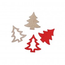 48 CONFETTIS BOIS SAPIN DÉCO 2.5CM NATURE ROUGE