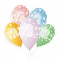 5 BALLONS BIO CHIFFRE 2 33CM PASTEL MULTICOLORE