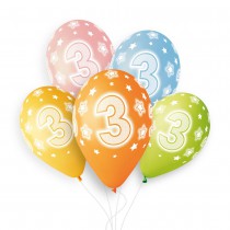 5 BALLONS BIO CHIFFRE 3 33CM PASTEL MULTICOLORE