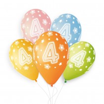 5 BALLONS BIO CHIFFRE 4 33CM PASTEL MULTICOLORE