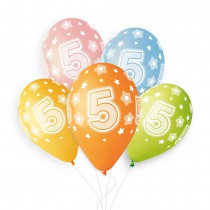 5 BALLONS BIO CHIFFRE 5 33CM PASTEL MULTICOLORE