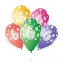 5 BALLONS BIO CHIFFRE 6 33CM PASTEL MULTICOLORE