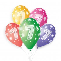 5 BALLONS BIO CHIFFRE 7 33CM PASTEL MULTICOLORE