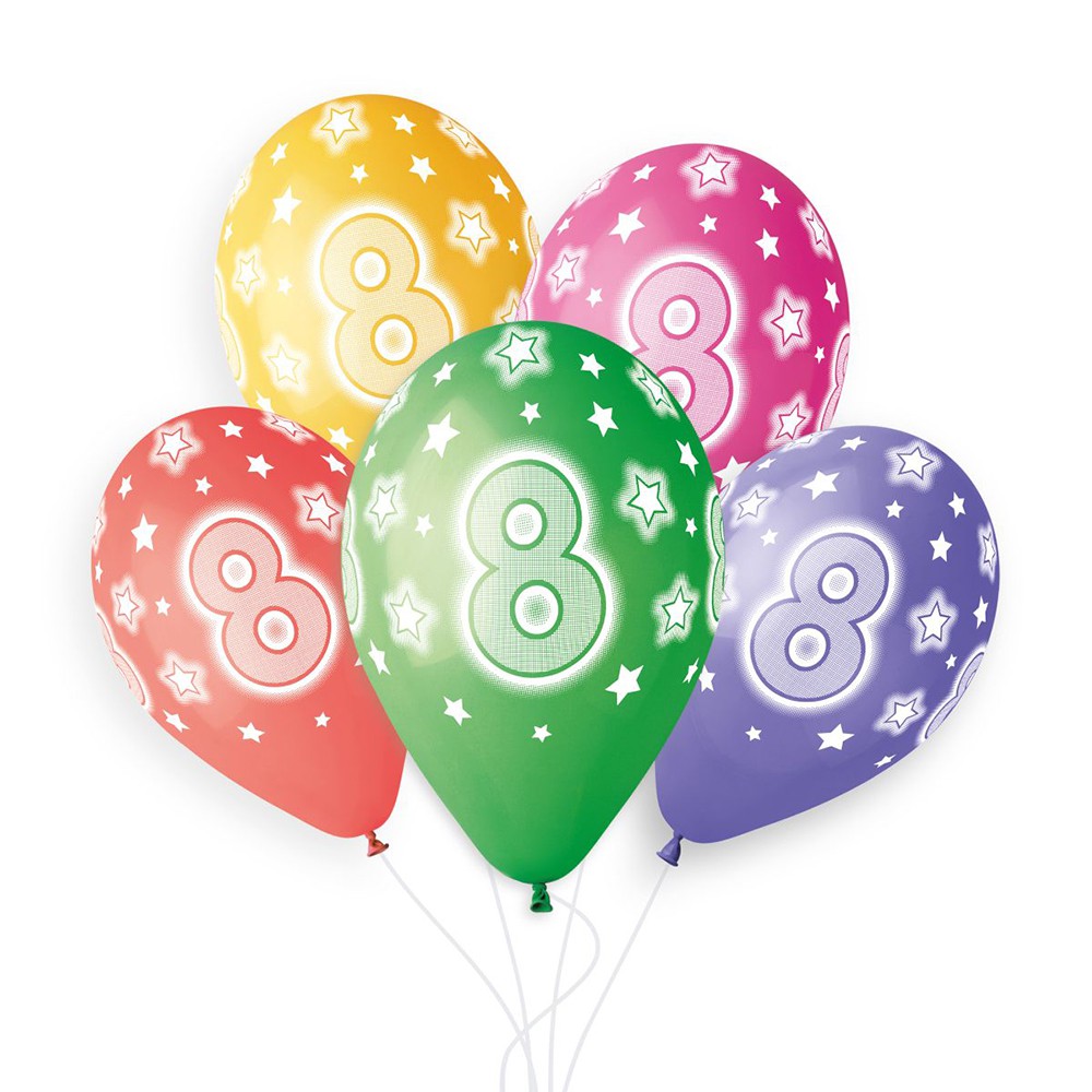 5 BALLONS BIO CHIFFRE 8 33CM MULTICOLORE