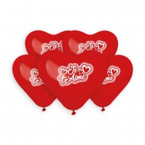 5 BALLONS BIO COEUR JE T\'AIME 25CM ROUGE