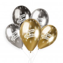 5 BALLONS BIO SHINY ANNIVERSAIRE 33CM MULTICOLORE