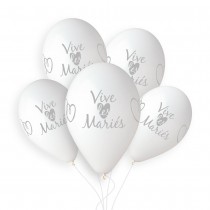 5 BALLONS BIO VIVE LES MARIÉS 33CM BLANC