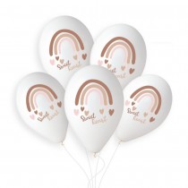 5 BALLONS LATEX BIO ARC-EN-CIEL BOHO 33CM BLANC