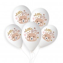 5 BALLONS LATEX BIO OURS BOHO 33CM BLANC