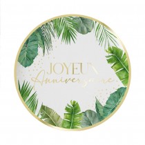 6 ASSIETTES CARTON ANNIVERSAIRE TROPICAL PARTY 23CM