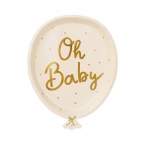 6 ASSIETTES CARTON BALLON OH BABY 17.5X22CM NUDE