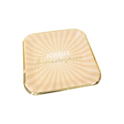 6 ASSIETTES CARTON CARRÉ ANNIVERSAIRE ÉCLAT 18CM
