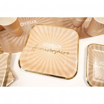 6 ASSIETTES CARTON CARRÉ ANNIVERSAIRE ÉCLAT 18CM