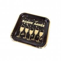 6 ASSIETTES CARTON CARRÉ PÉTILLANT ANNÉE 18CM NOIR