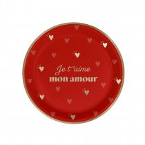 6 ASSIETTES CARTON JE T\'AIME CŒUR 23CM ROUGE