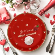 6 ASSIETTES CARTON JE T\'AIME CŒUR 23CM ROUGE