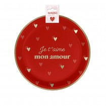 6 ASSIETTES CARTON JE T\'AIME CŒUR 23CM ROUGE