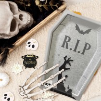 6 ASSIETTES CARTON PIERRE TOMBALE RIP 21X15.5CM