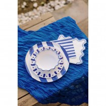 6 ASSIETTES CARTON RAYÉ DOLCE VITA 18CM BLEU BLANC