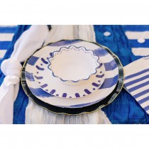 6 ASSIETTES CARTON RAYÉ DOLCE VITA 18CM BLEU BLANC