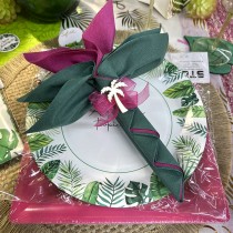 6 ASSIETTES CARTON ROND EXOTIQUE PARTY 23CM VERT