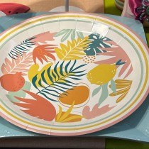 6 ASSIETTES CARTON ROND TROPICAL SUMMER 23CM