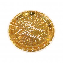 6 ASSIETTES CARTON SCINTILLANT ANNÉE 18CM OR