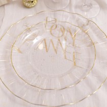 6 ASSIETTES RÉUTILISABLES BORD OR 19CM TRANSPARENT