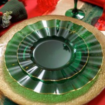 6 ASSIETTES RÉUTILISABLES BORD OR 19CM VERT ANGLAIS
