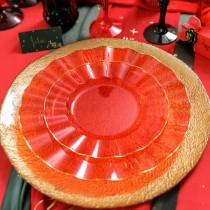 6 ASSIETTES RÉUTILISABLES BORD OR 26CM ROUGE