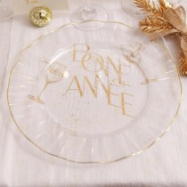 6 ASSIETTES RÉUTILISABLES BORD OR 26CM TRANSPARENT