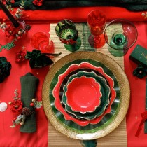 6 ASSIETTES RÉUTILISABLES BORD OR 26CM VERT ANGLAIS