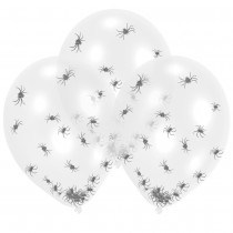 6 BALLONS EN LATEX AVEC CONFETTIS ARAIGNEES 28CM