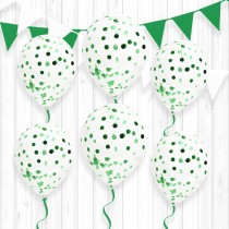 6 BALLONS LATEX À CONFETTIS 30CM VERT