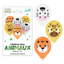 6 BALLONS LATEX ANIMAUX JUNGLE SAFARI 30CM