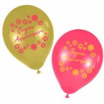 6 BALLONS LATEX ANNIVERSAIRE FLORAL 30CM ROSE OR