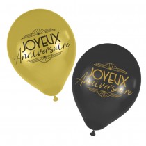 6 BALLONS LATEX ANNIVERSAIRE GATSBY 30CM OR NOIR