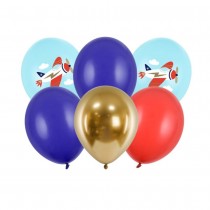 6 BALLONS LATEX AVION COUCOU 30CM MULTICOLORE