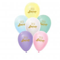 6 BALLONS LATEX BIO OVAL ANNIVERSAIRE 30CM PASTEL